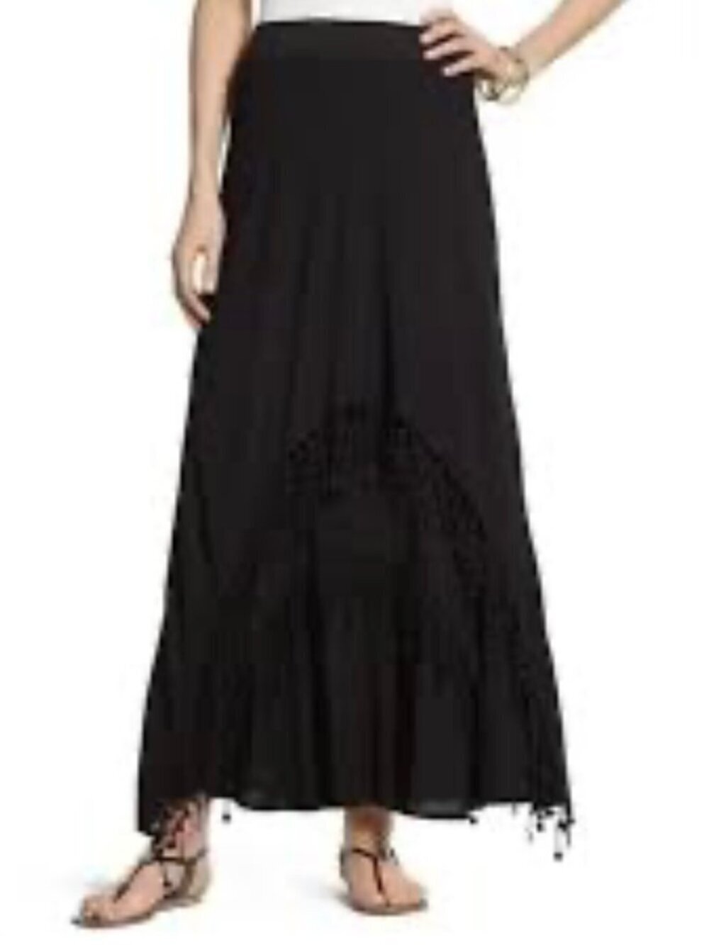 Chico’s Lainey High Low Tiered Maxi Skirt Black 2 Large Brunch Casual Office Tea
